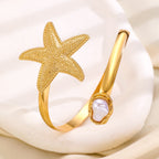 【17】Adjustable Gold Starfish Pearl Arm Cuff Bracelet