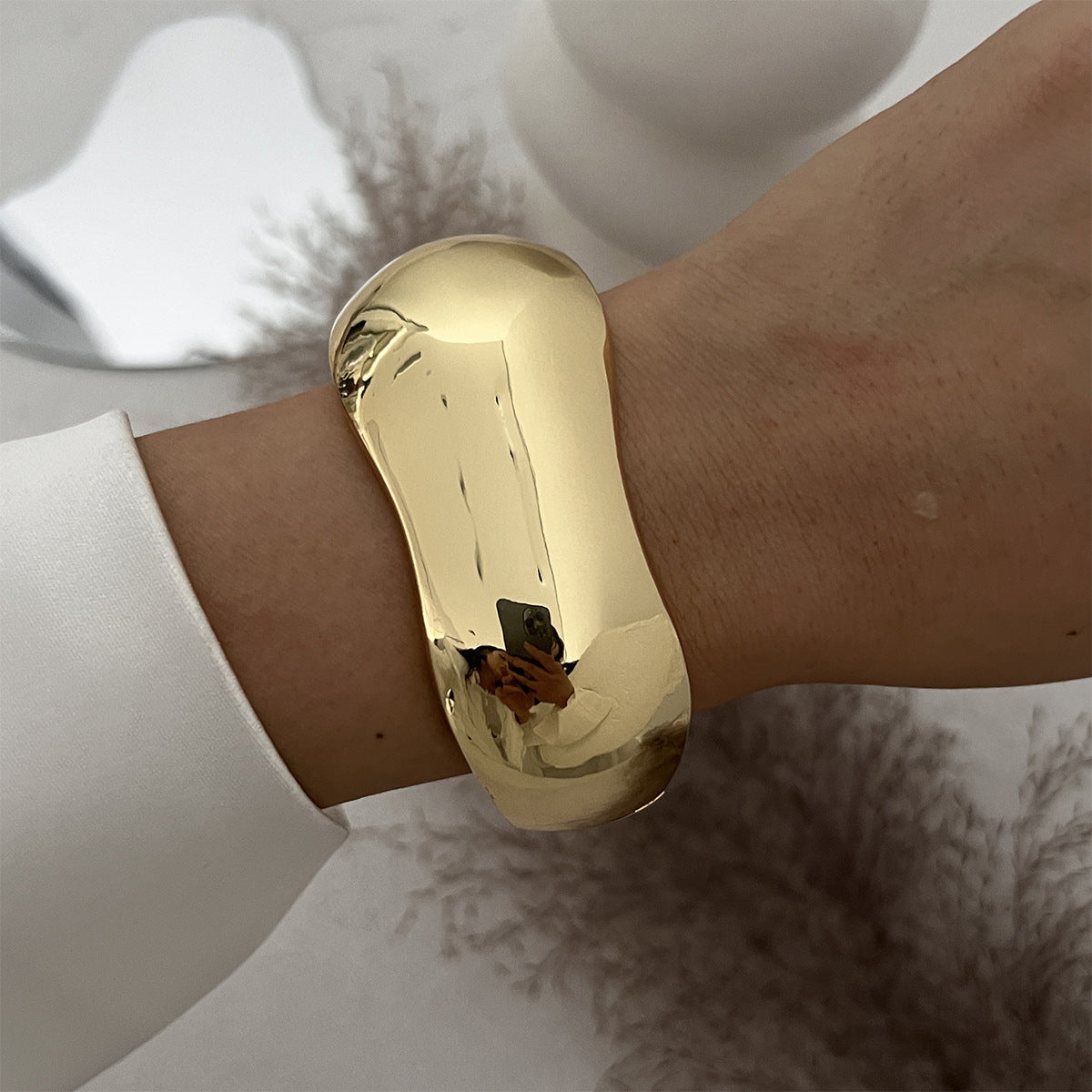 【41】Polished Gold Wave Adjustable Cuff Bracelet