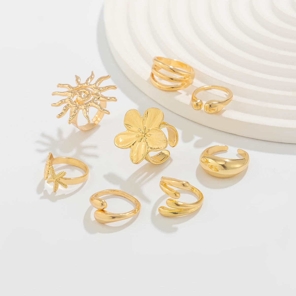 8 Pcs Artistic Gold Open Rings Set