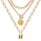 Coin & Padlock Pendant Necklace Set