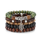 【37】Vintage Wooden Bead Bracelet Set