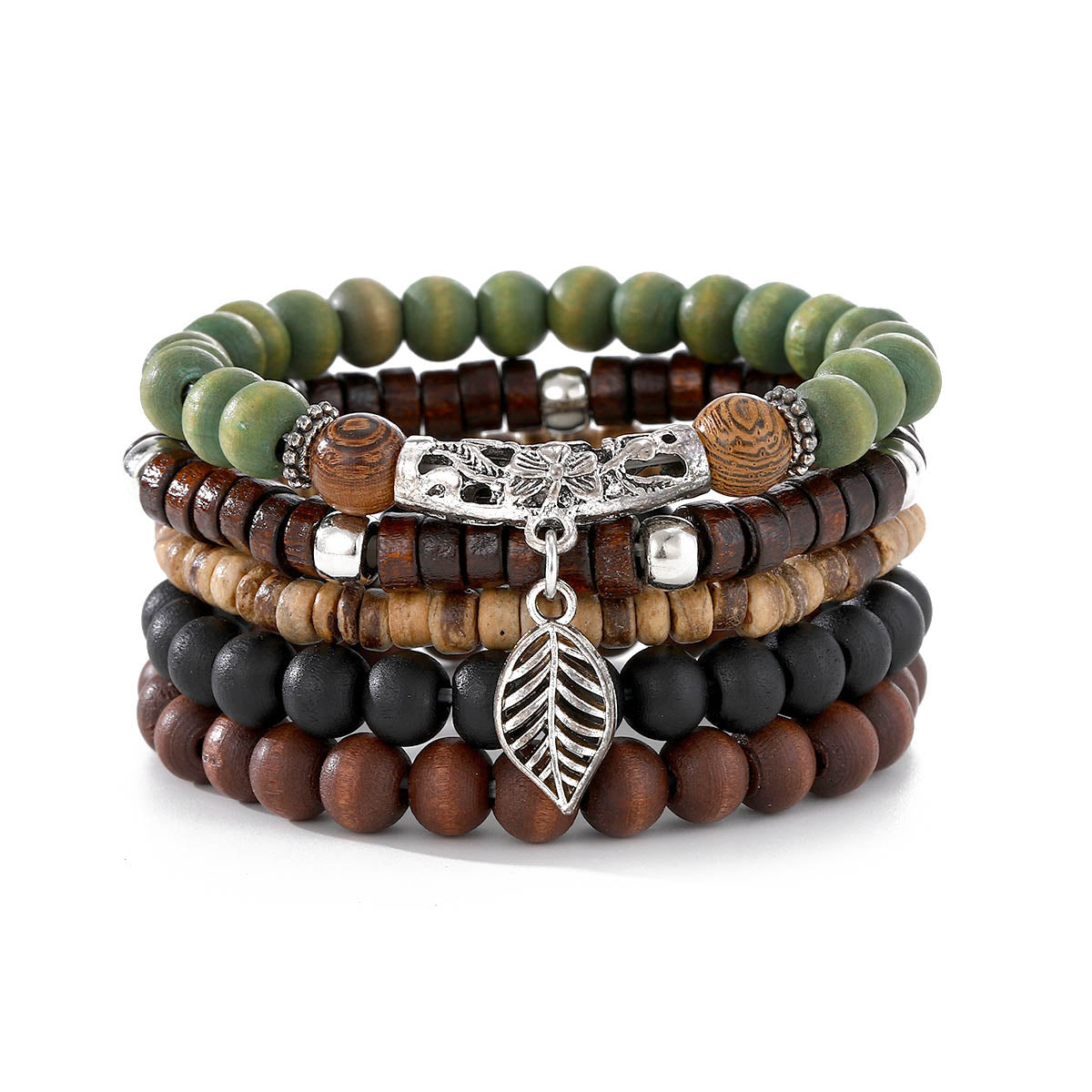 【37】Vintage Wooden Bead Bracelet Set