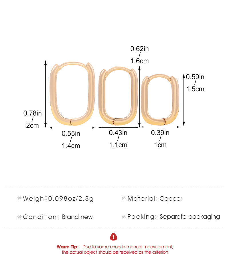 【5】3 Pcs Golden Linear Stud Earrings Set