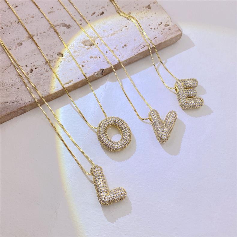 【16】Personalized 14K Gold Bubble Letter Necklace Pendant