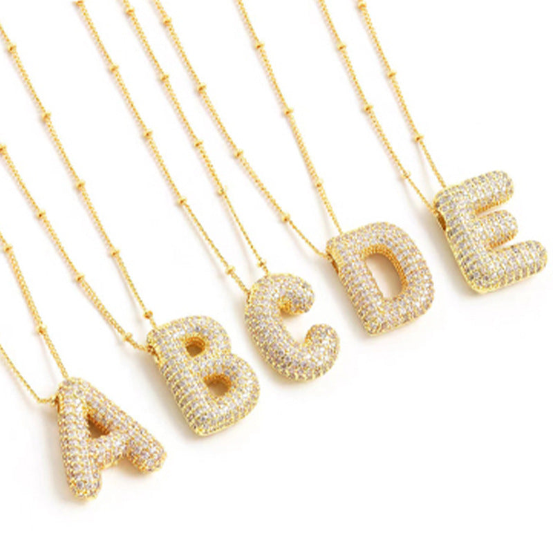 【16】Personalized 14K Gold Bubble Letter Necklace Pendant