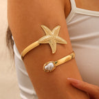 【17】Adjustable Gold Starfish Pearl Arm Cuff Bracelet