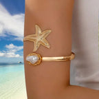 【17】Adjustable Gold Starfish Pearl Arm Cuff Bracelet