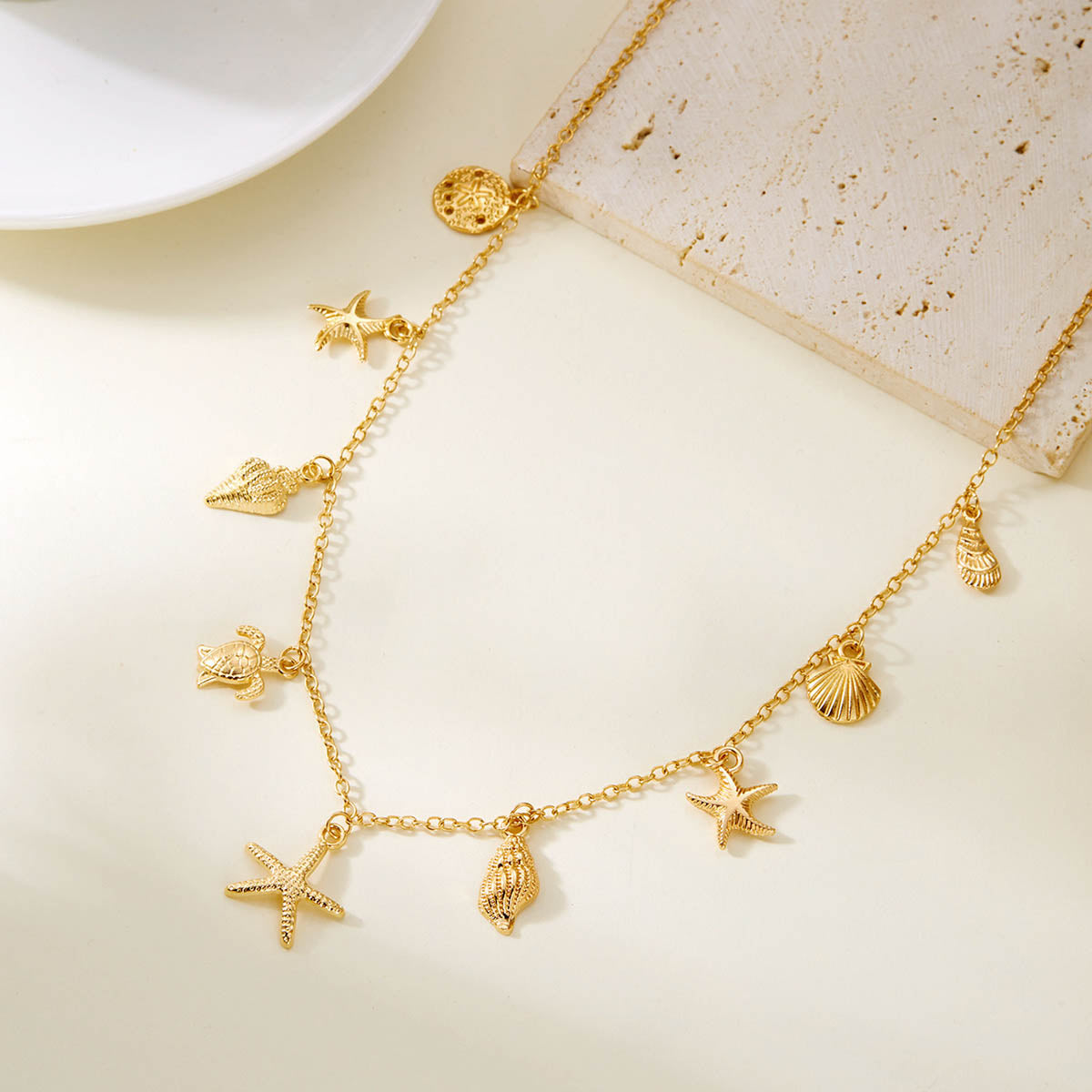 Beach Vacation Gold Pendant Necklace