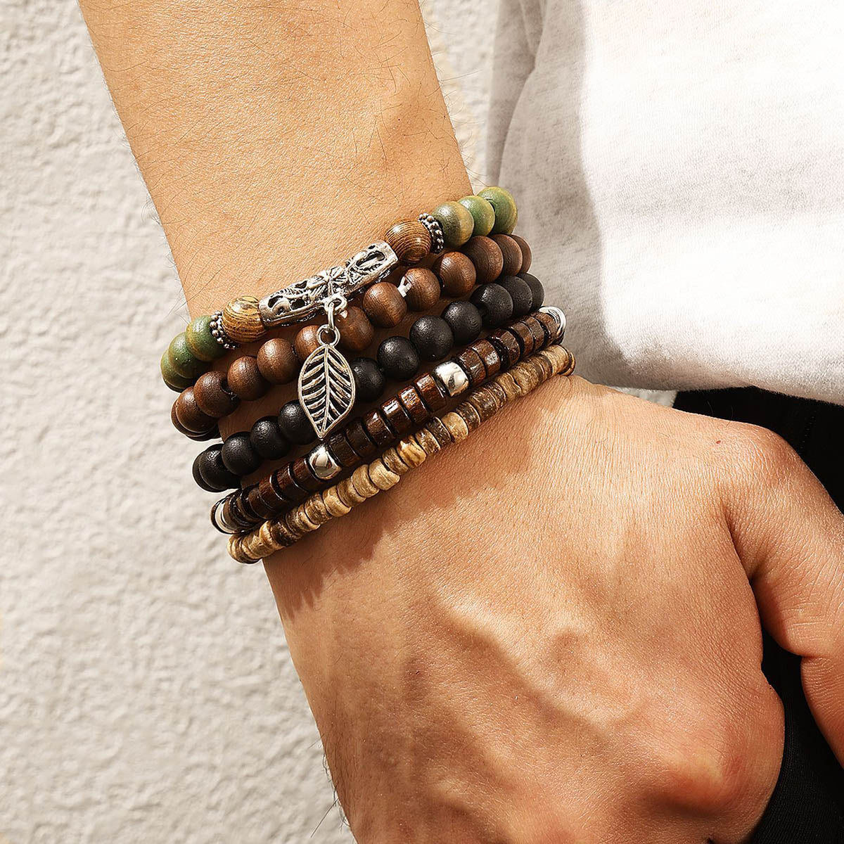 【37】Vintage Wooden Bead Bracelet Set