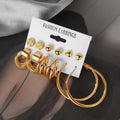 6 Pairs Vintage Gold Stud & Hoop Earrings Set