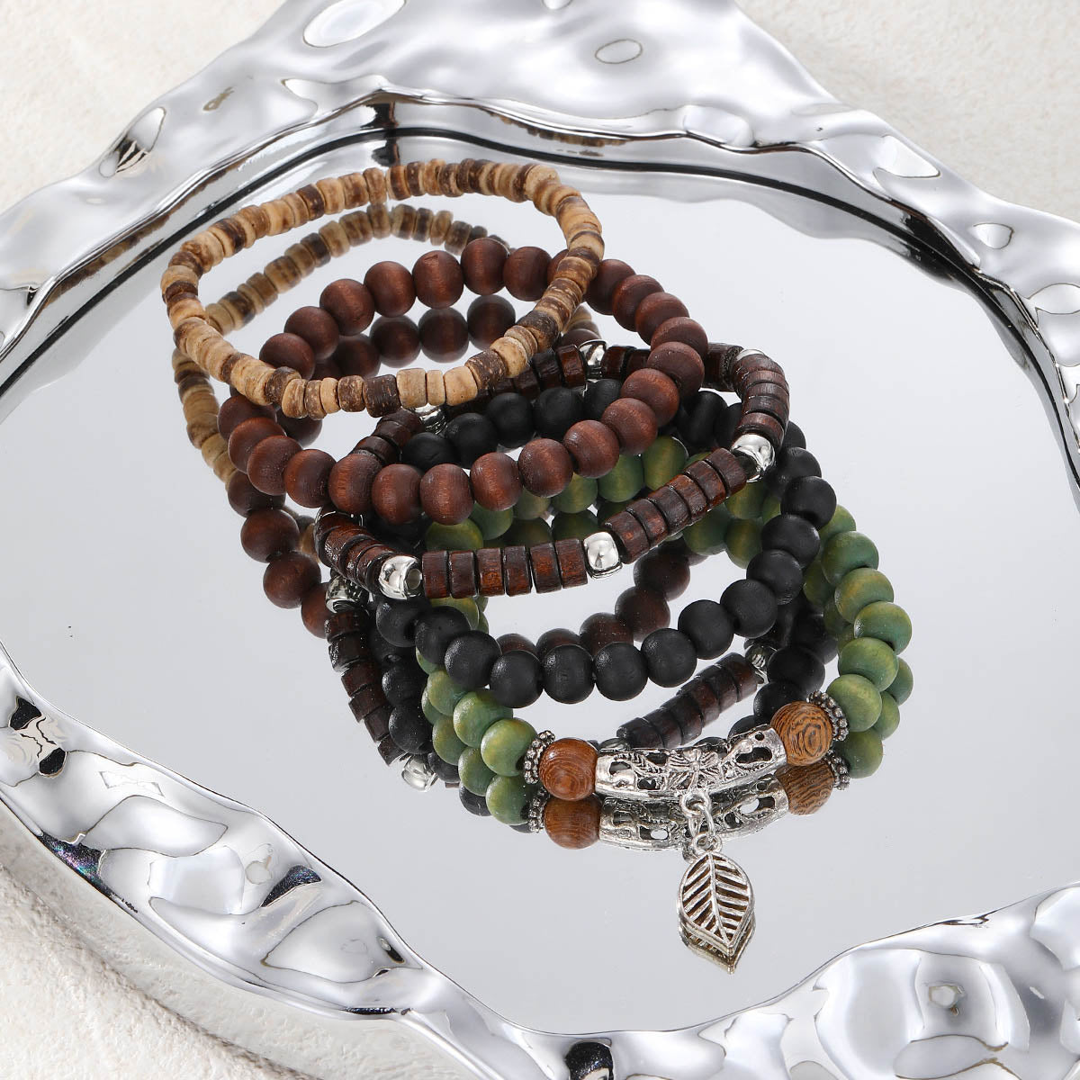 【37】Vintage Wooden Bead Bracelet Set