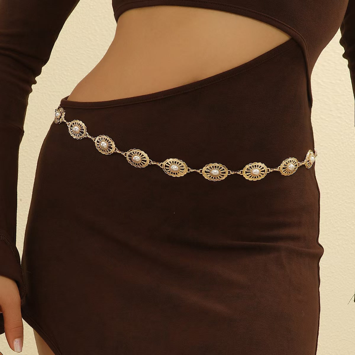 Bohemian Gold Pearl-Inlaid Openwork Body Chain