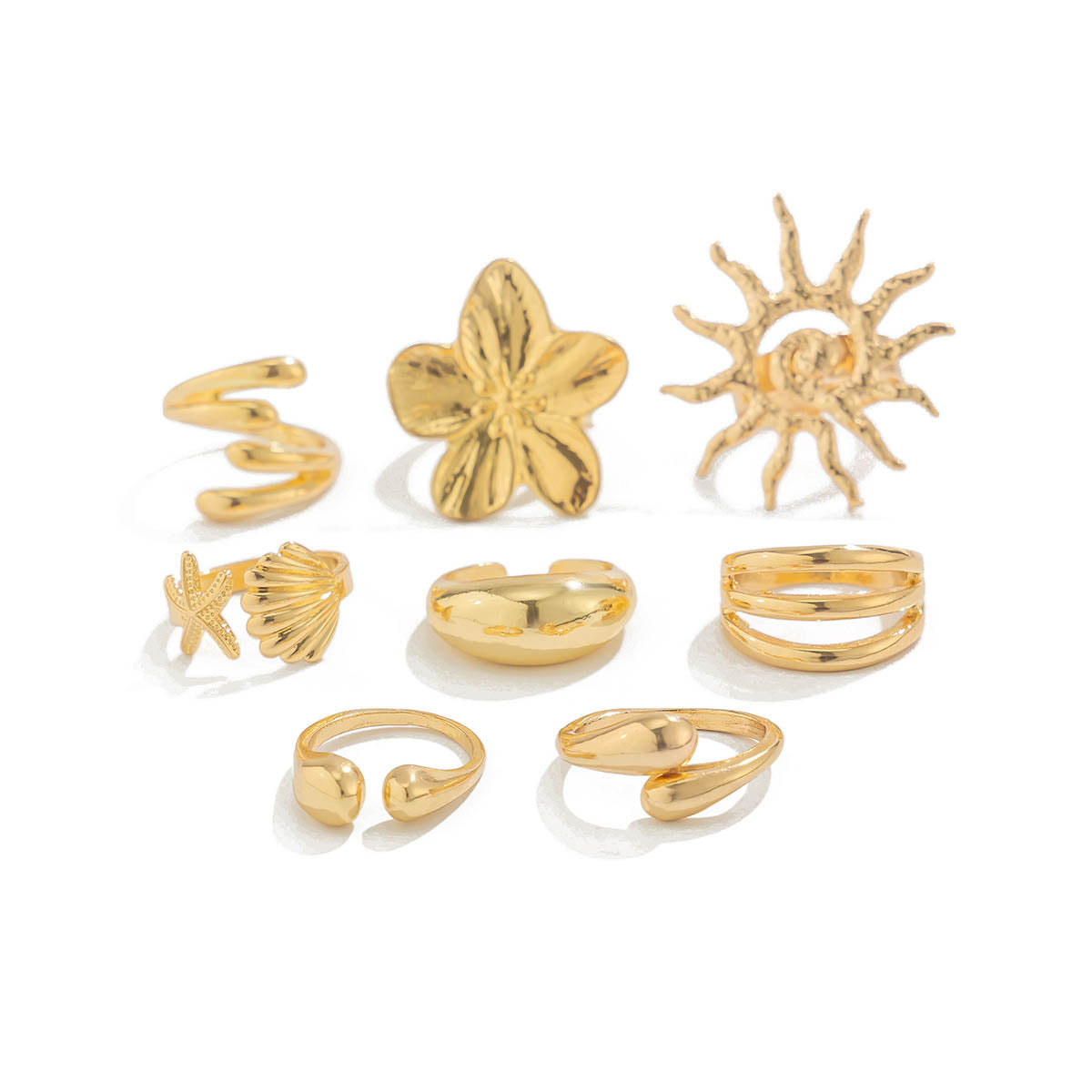 8 Pcs Artistic Gold Open Rings Set