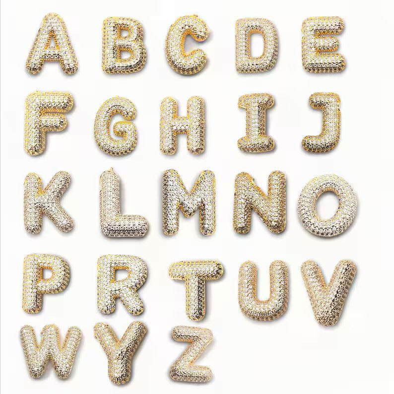 【16】Personalized 14K Gold Bubble Letter Necklace Pendant