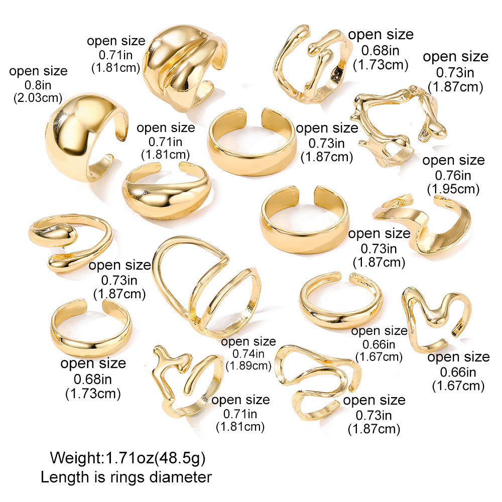 9 Pcs Artistic Gold Open Rings Set