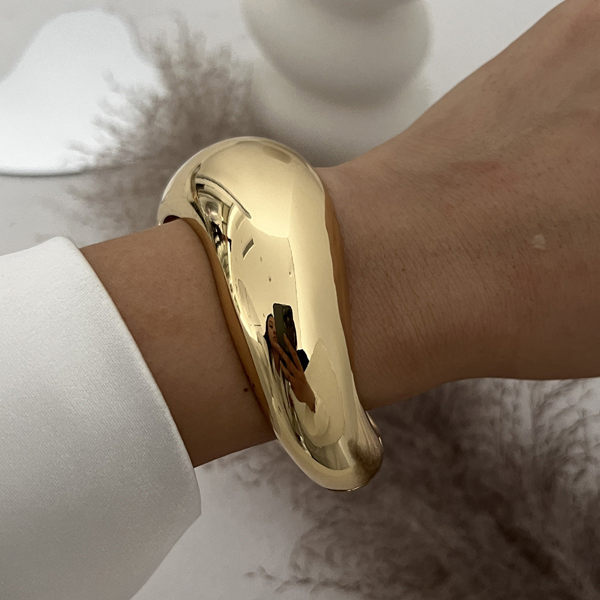 【41】Polished Gold Wave Adjustable Cuff Bracelet