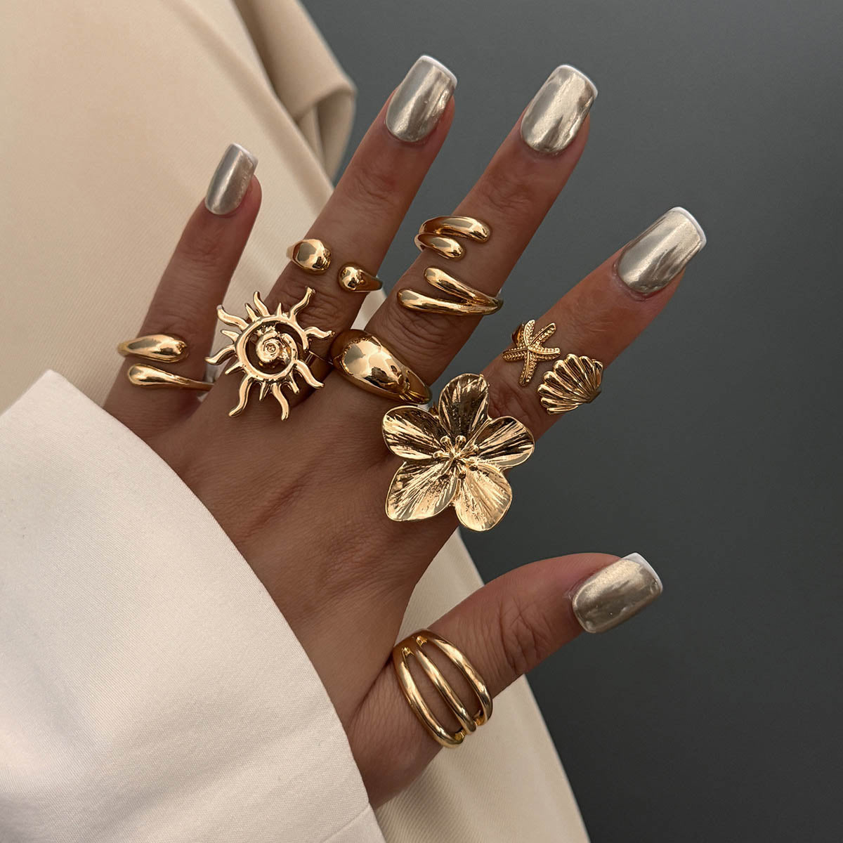 8 Pcs Artistic Gold Open Rings Set