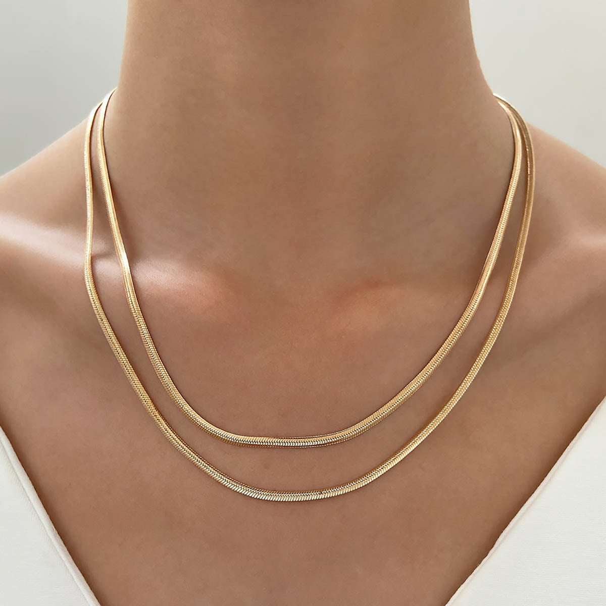 【20】Herringbone Layered Gold Necklace