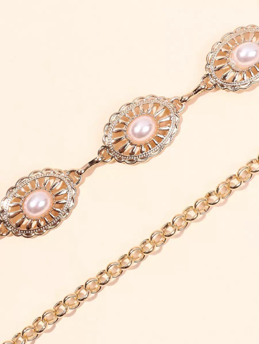 Bohemian Gold Pearl-Inlaid Openwork Body Chain