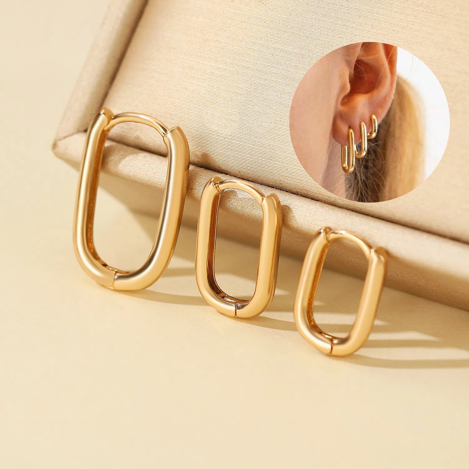 【5】3 Pcs Golden Linear Stud Earrings Set
