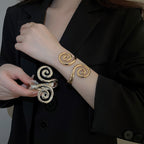 Spiral Design Gold Cuff Bracelet and Ring Set