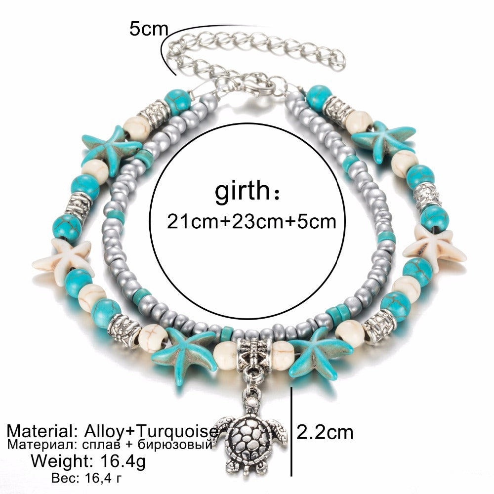 Turquoise Starfish Turtle Anklet