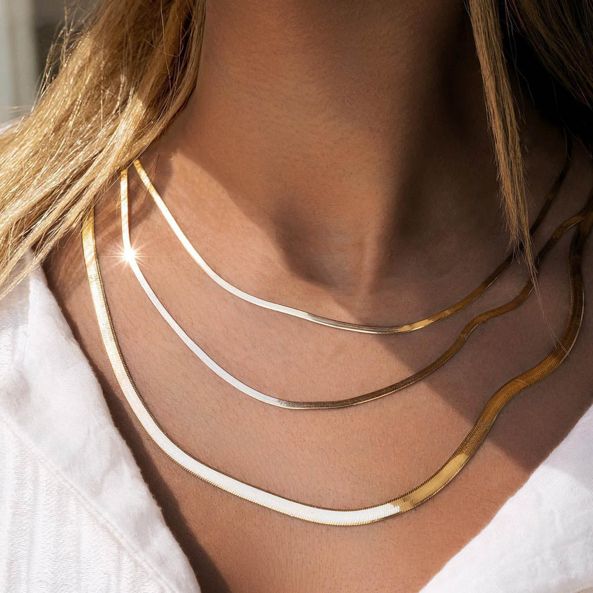 【20】Herringbone Layered Gold Necklace