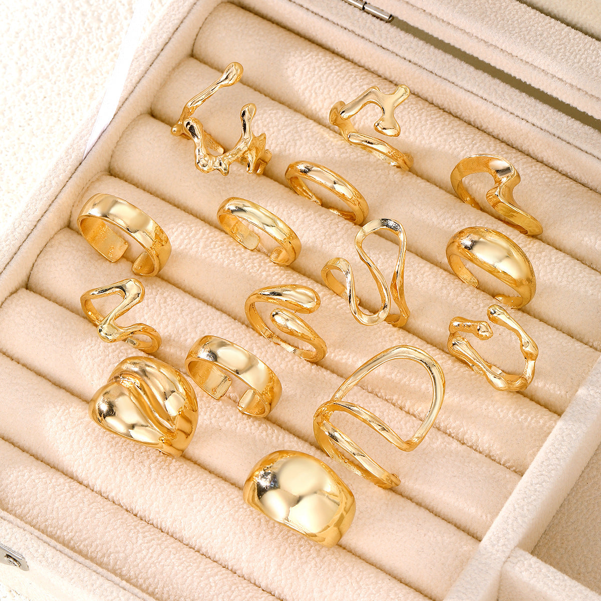 9 Pcs Artistic Gold Open Rings Set