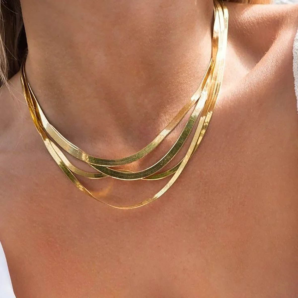 【20】Herringbone Layered Gold Necklace