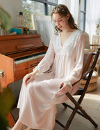 Lace Trimmed V-neck Long Nightgown
