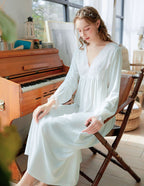 Lace Trimmed V-neck Long Nightgown