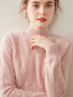 Cable-knit Mock Neck Wool Cashmere Sweater
