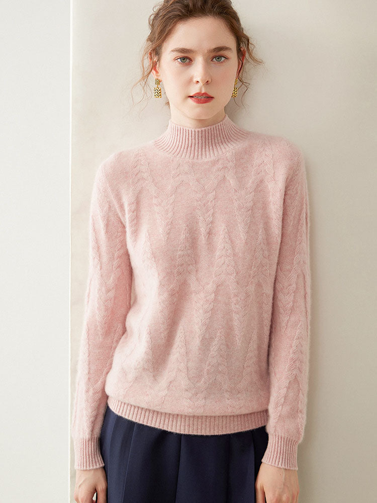 Cable-knit Mock Neck Wool Cashmere Sweater