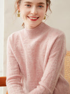 Cable-knit Mock Neck Wool Cashmere Sweater