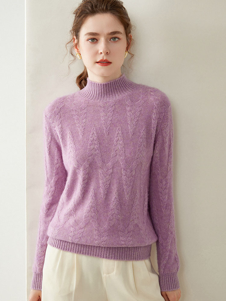 Cable-knit Mock Neck Wool Cashmere Sweater