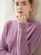Cable-knit Mock Neck Wool Cashmere Sweater