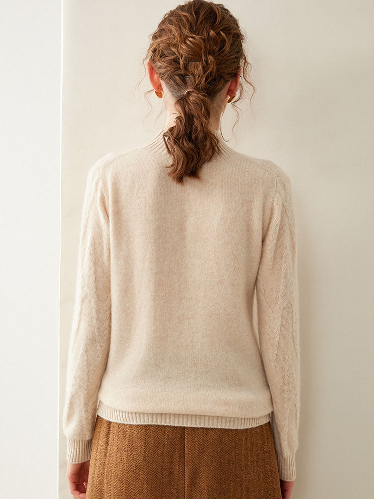 Cable-knit Mock Neck Wool Cashmere Sweater