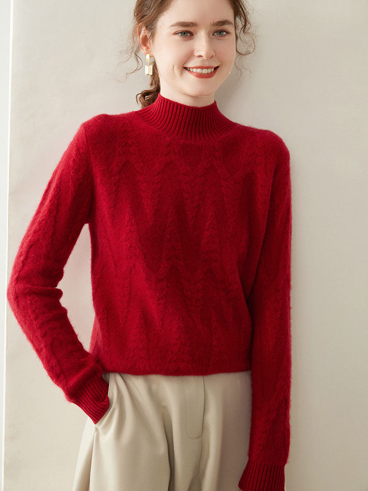 Cable-knit Mock Neck Wool Cashmere Sweater