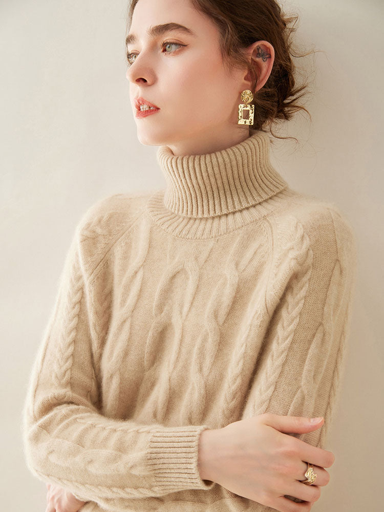 Cable-Knit Cashmere Turtleneck Sweater