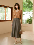 Cashmere Herringbone Midi-Skirt
