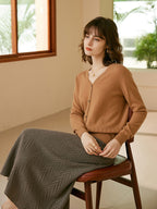 Cashmere Herringbone Midi-Skirt