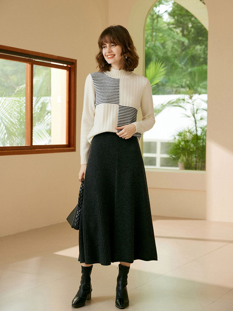 Cashmere Midi-length Irregular pattern Skirt