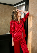 Lace Trim Silk 2Pcs Pajamas Set
