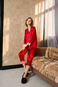 Lace Trim Silk 2Pcs Pajamas Set