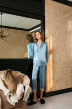 Lace Trim Silk 2Pcs Pajamas Set