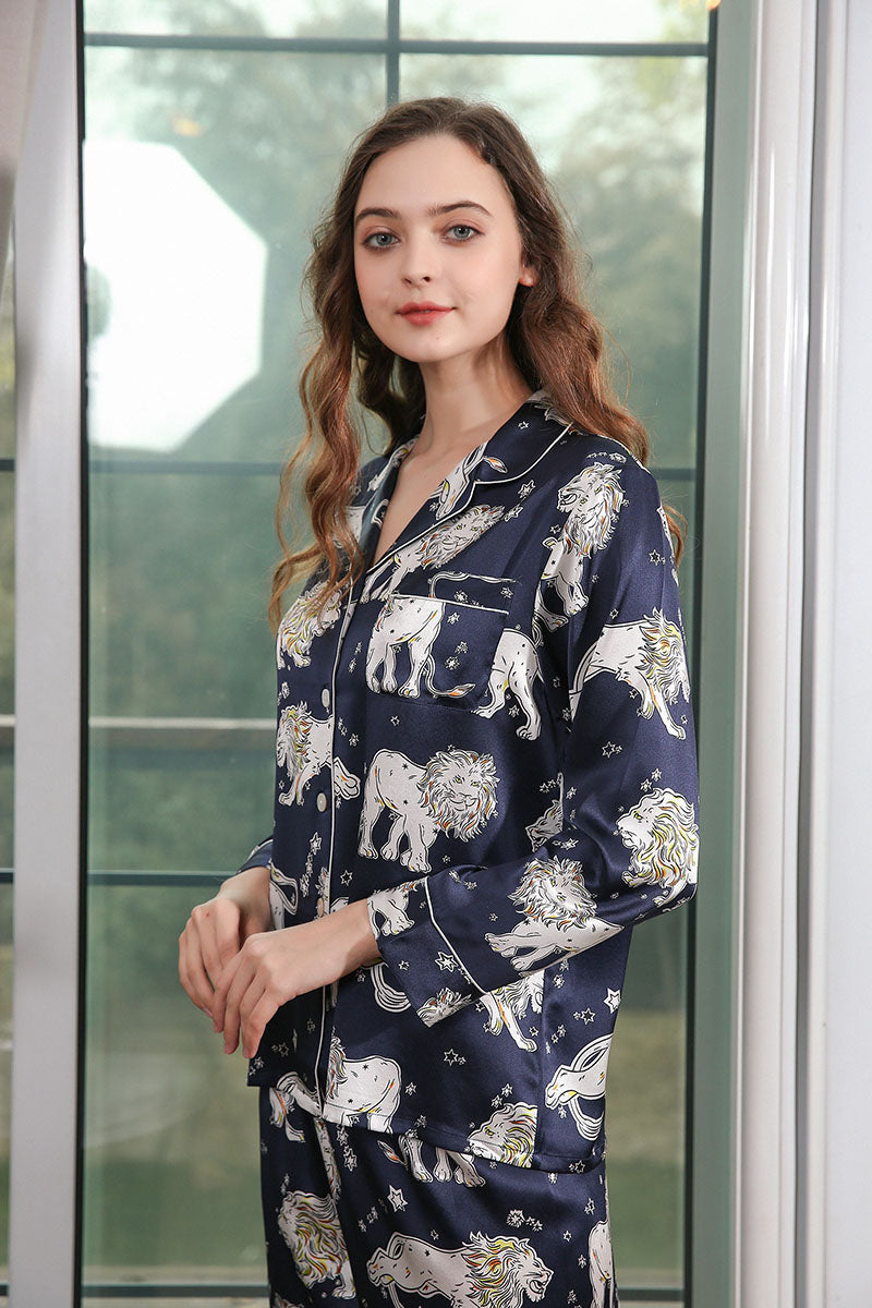Women's Silk Lion Printed Full Length Pajama Set