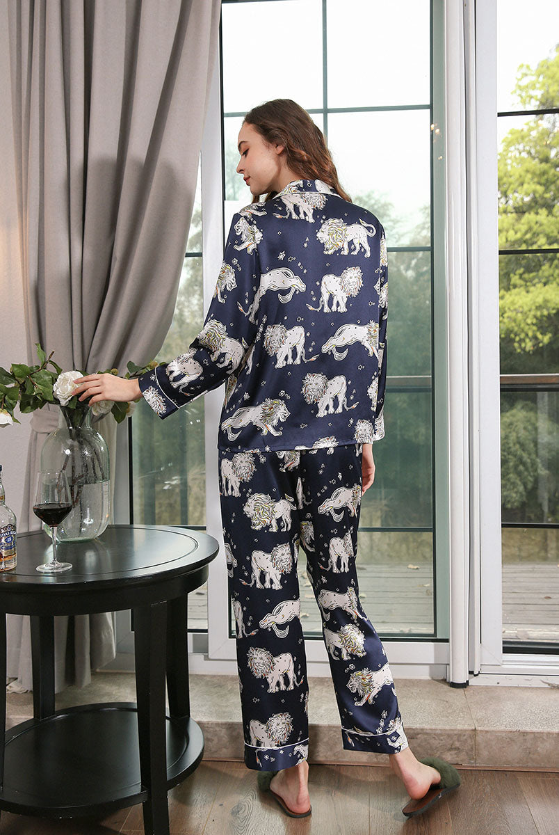 Women's Silk Lion Printed Full Length Pajama Set