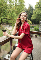 Silk  T-shirt and Shorts Pajamas Set