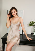 Silk Nightgown & Robe Set With Delicate Lace