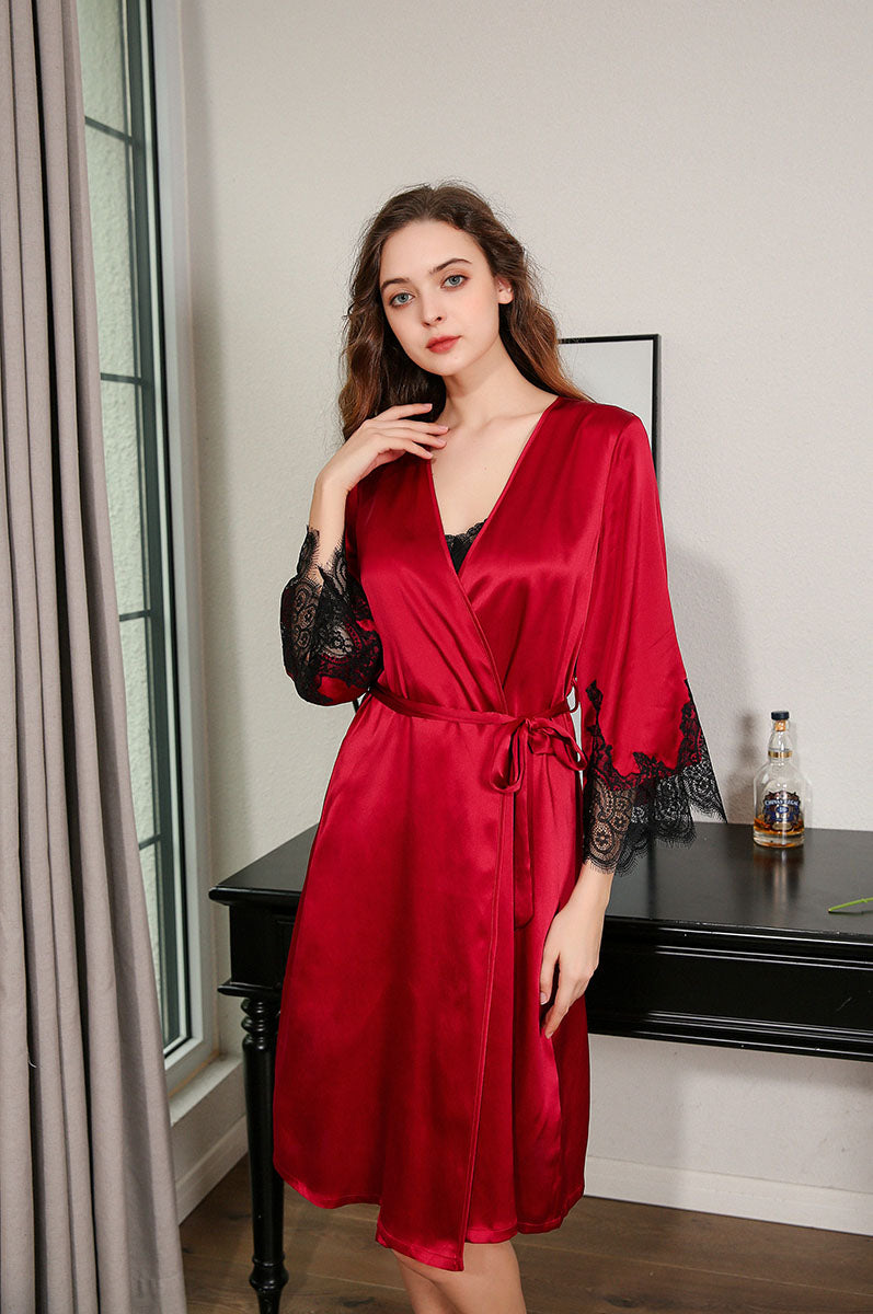 Silk Nightgown & Robe Set With Delicate Lace